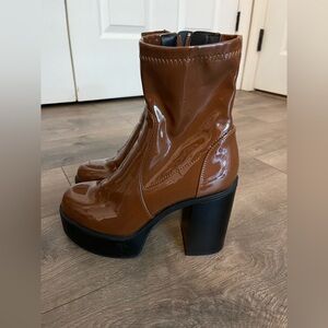 Madden Girl Brown Heeled Boots with Glossy Finish